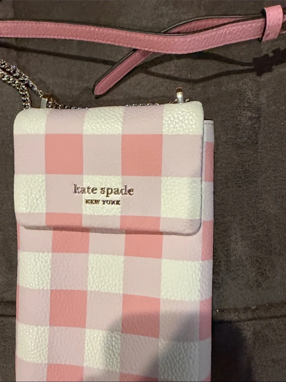 kate spade Pink and White Gingham Crossbody Phone Bag